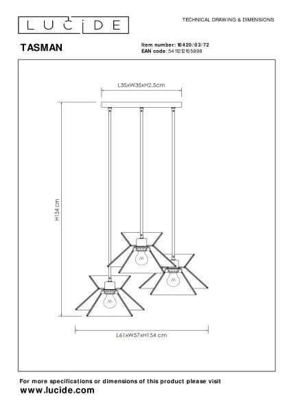 Lucide TASMAN - Hanglamp - 3xE27 - Naturel - technisch